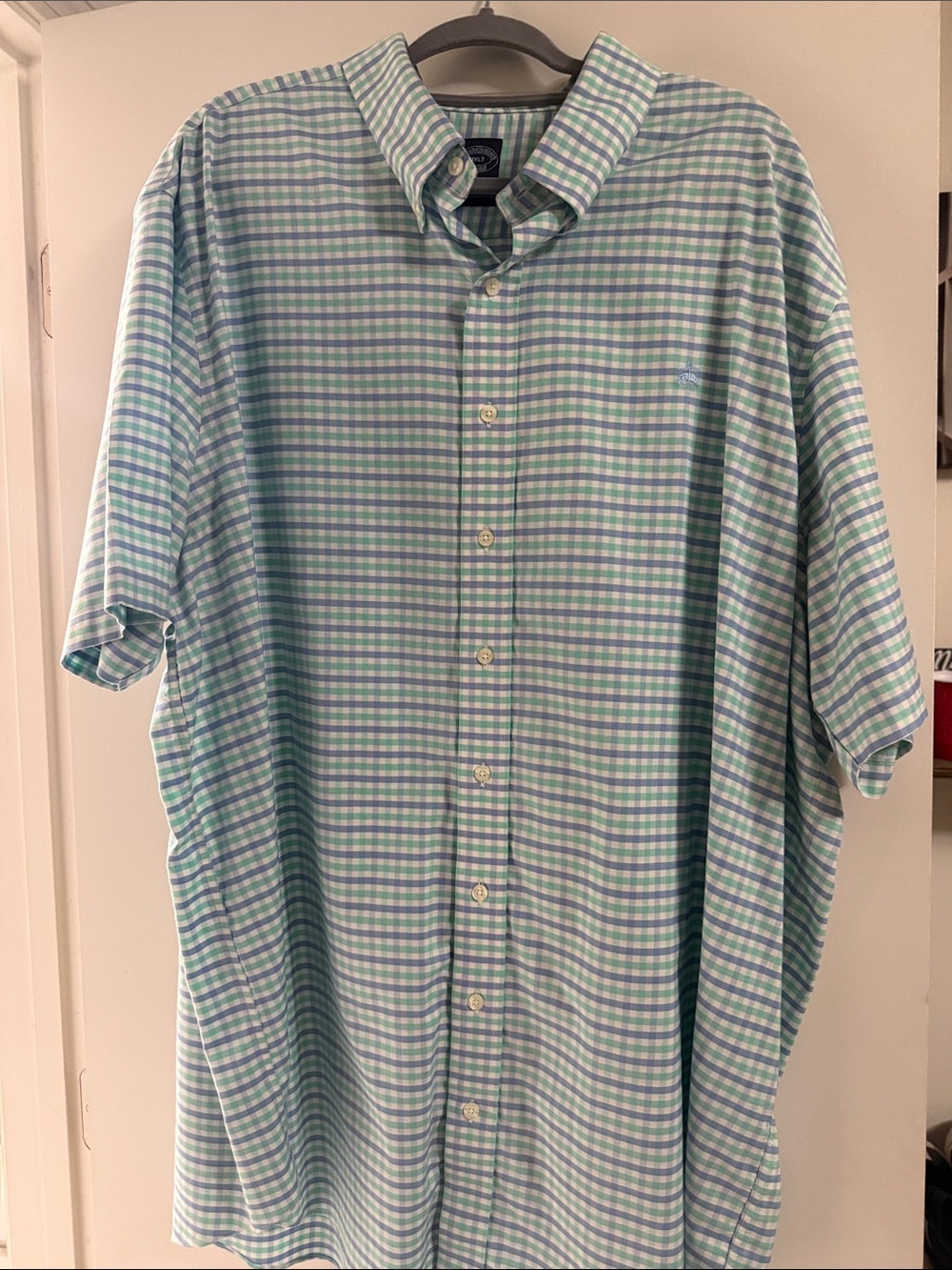 Brooks Brothers Blue & Green Gingham Short Sleeve Button-Down Shirt